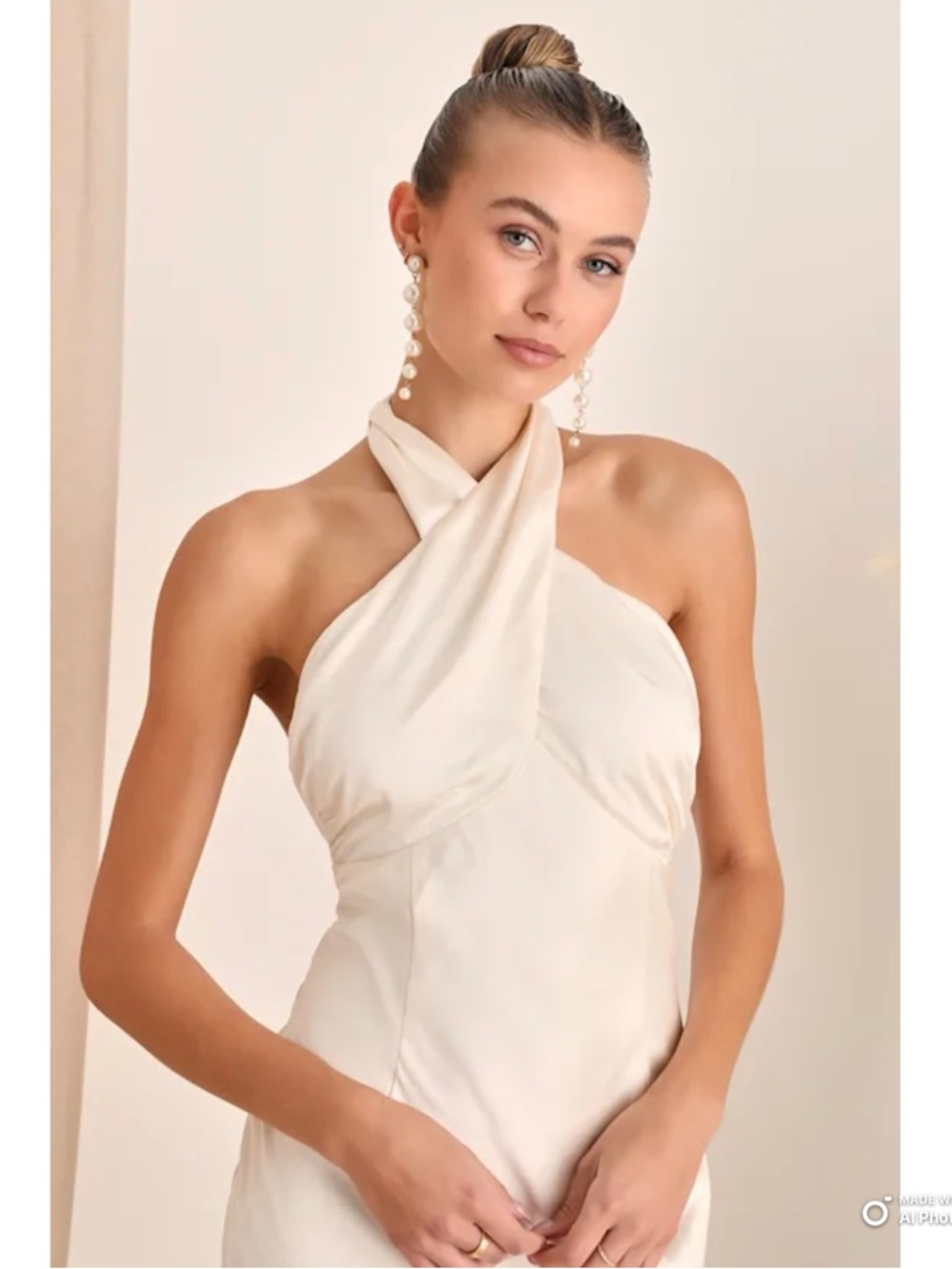 Lulus Large Start of Forever Ivory Satin Halter Mermaid Maxi Dress NWT Wedding - Picture 4 of 15